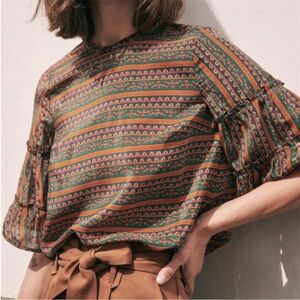 New SEZANE Ethel Blouse Silk Print size 38 6